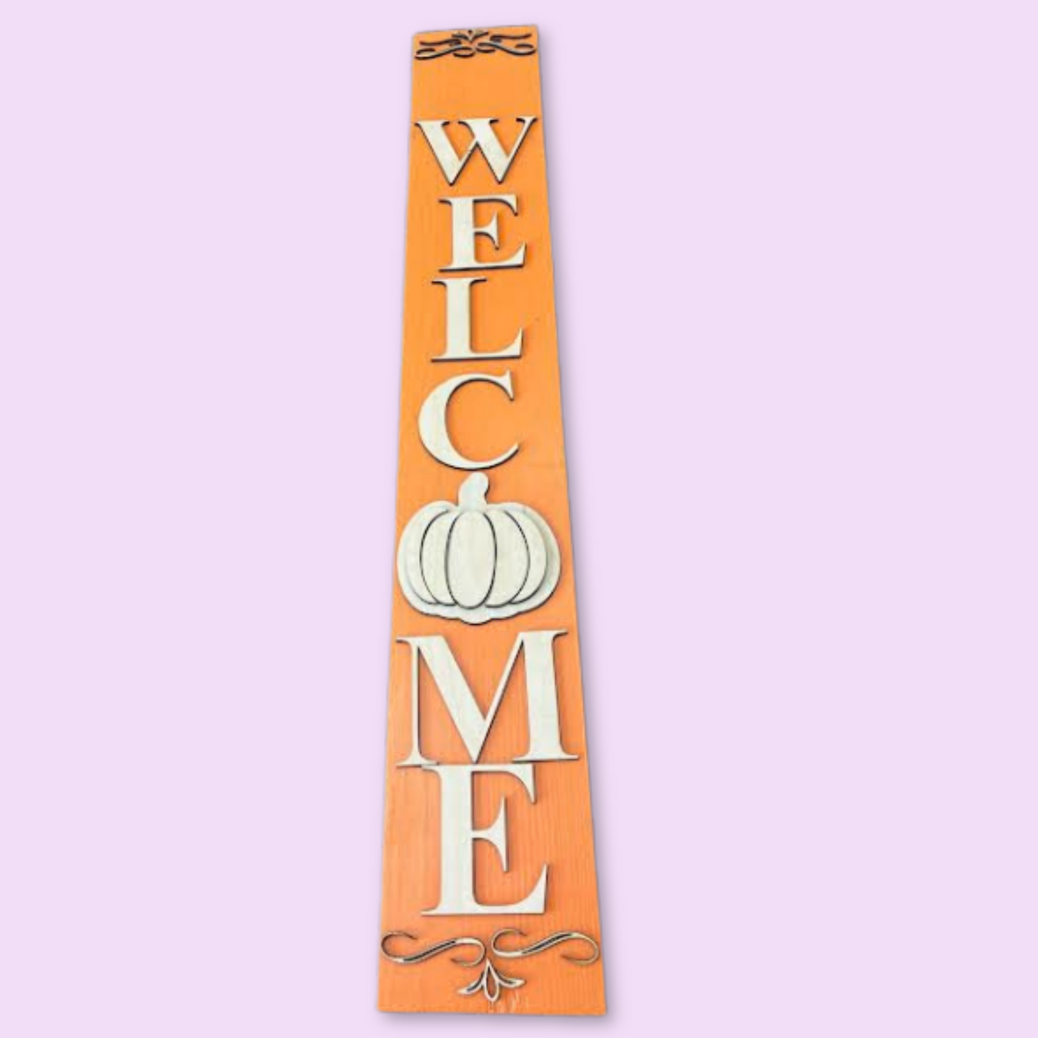 "WELCOME" Pumpkin Sign - Unfinished Wood Cutout Shapes - Custom Name Cut File